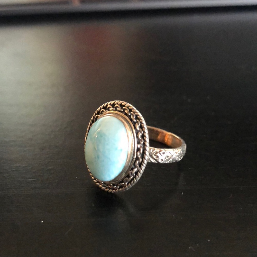 Blue Stone Silver Ring Size 8